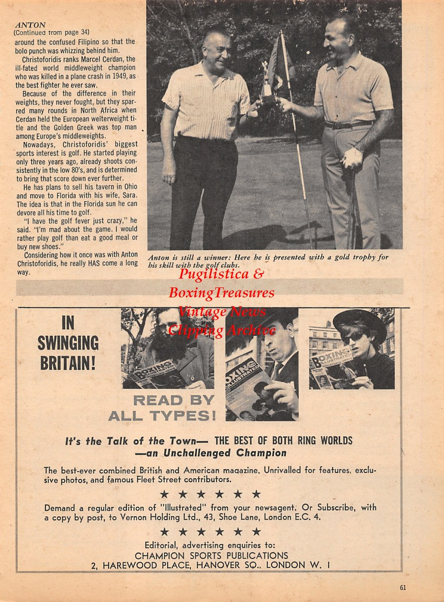Boxing News Clipping #1795 - Anton Christoforidis, Charley Fusari, George Chuvalo vs. Oscar Bonavena