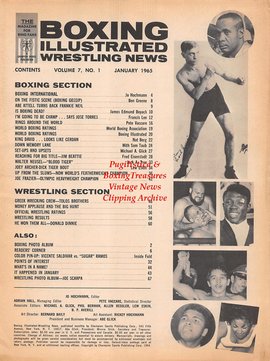 Boxing News Clipping #1798 - Joey Giardello, Sonny Liston, Leach Cross, Emile Griffith, Muhammad Ali