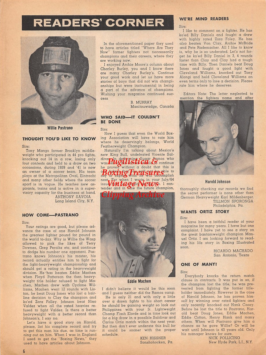 Boxing News Clipping #1799 - Willie Pastrano, Eddie Machen, Harold Johnson