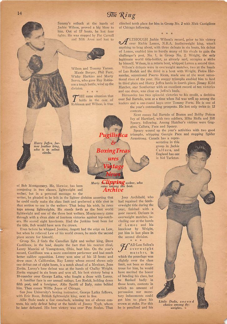 Boxing News Clipping #180 - Harry Jeffra, Marty Servo, Little Dado, Richie Lemos, Pittsburgh Jackie Wilson