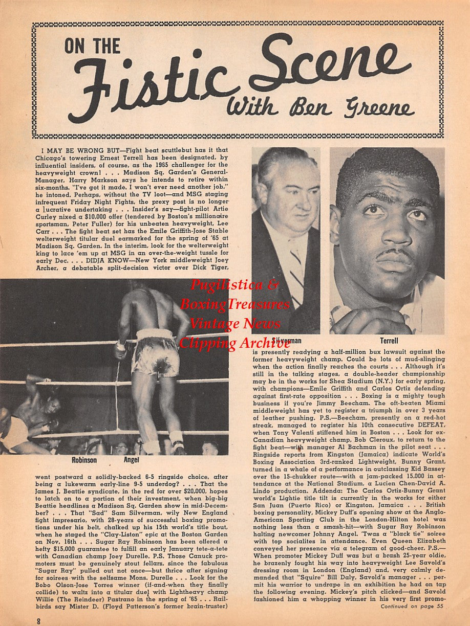 Boxing News Clipping #1800 - Sugar Ray Robinson vs. Johnny Angel, Sam Silverman, Ernie Terrell, Brian Curvis
