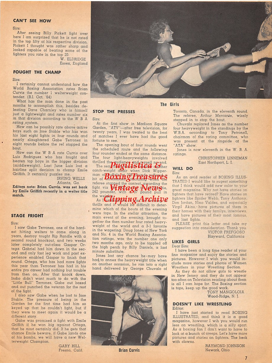 Boxing News Clipping #1800 - Sugar Ray Robinson vs. Johnny Angel, Sam Silverman, Ernie Terrell, Brian Curvis