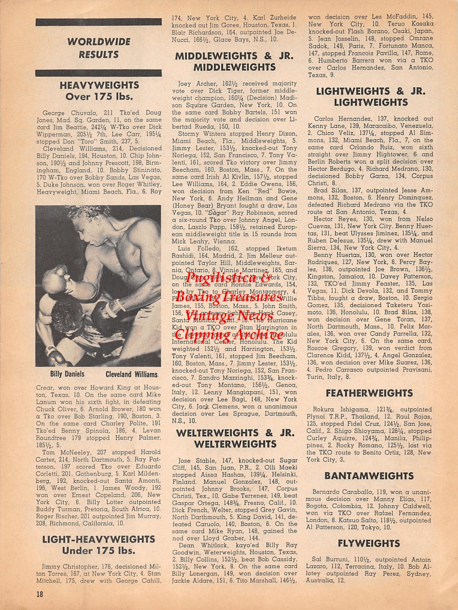 Boxing News Clipping #1805 - Percy Hayles vs. Joe Brown, Billy Daniels vs. Cleveland Williams