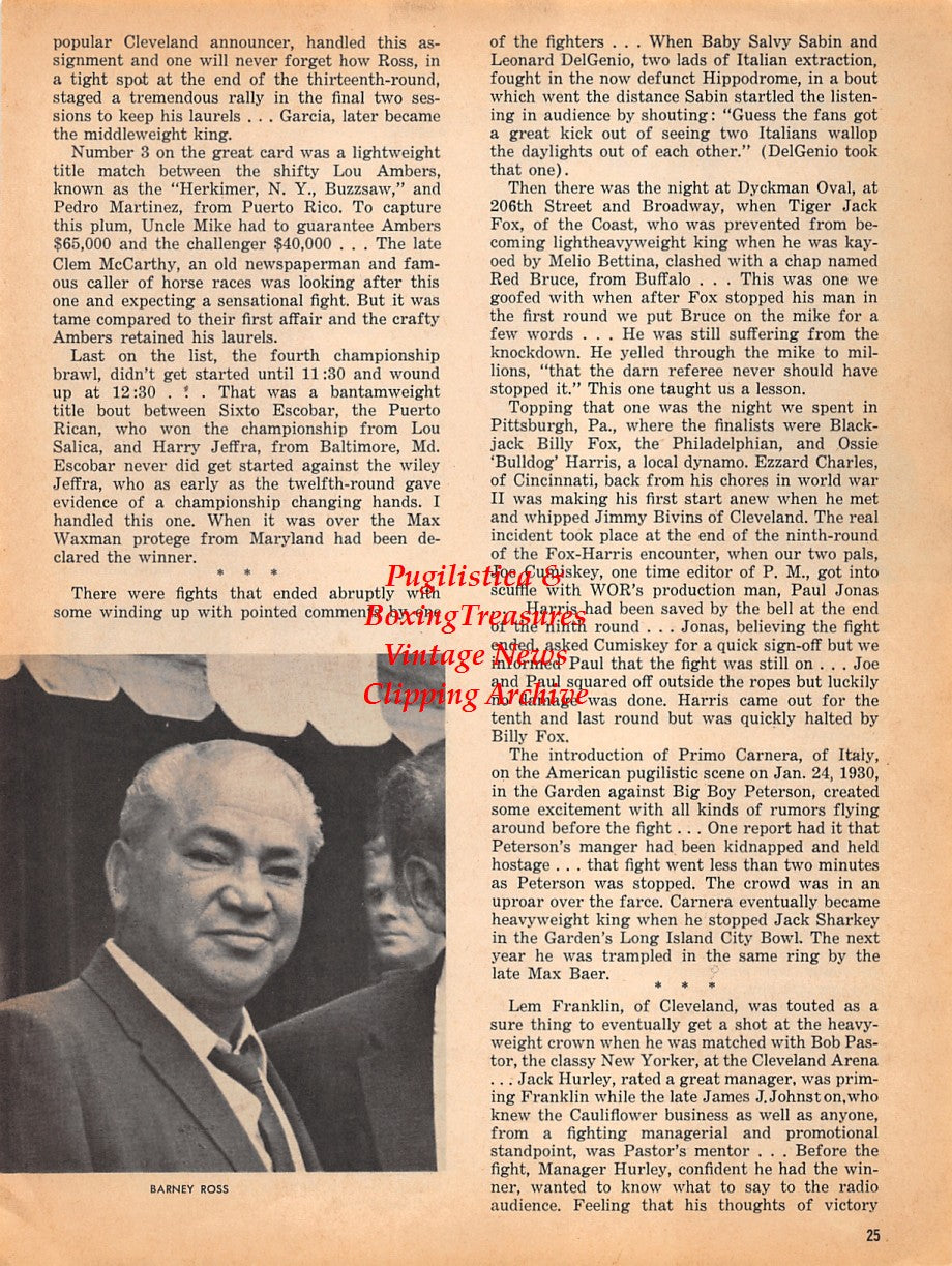 Boxing News Clipping #1808 - Max Schmeling, Vince Dundee, Jack Dempsey, Barney Ross