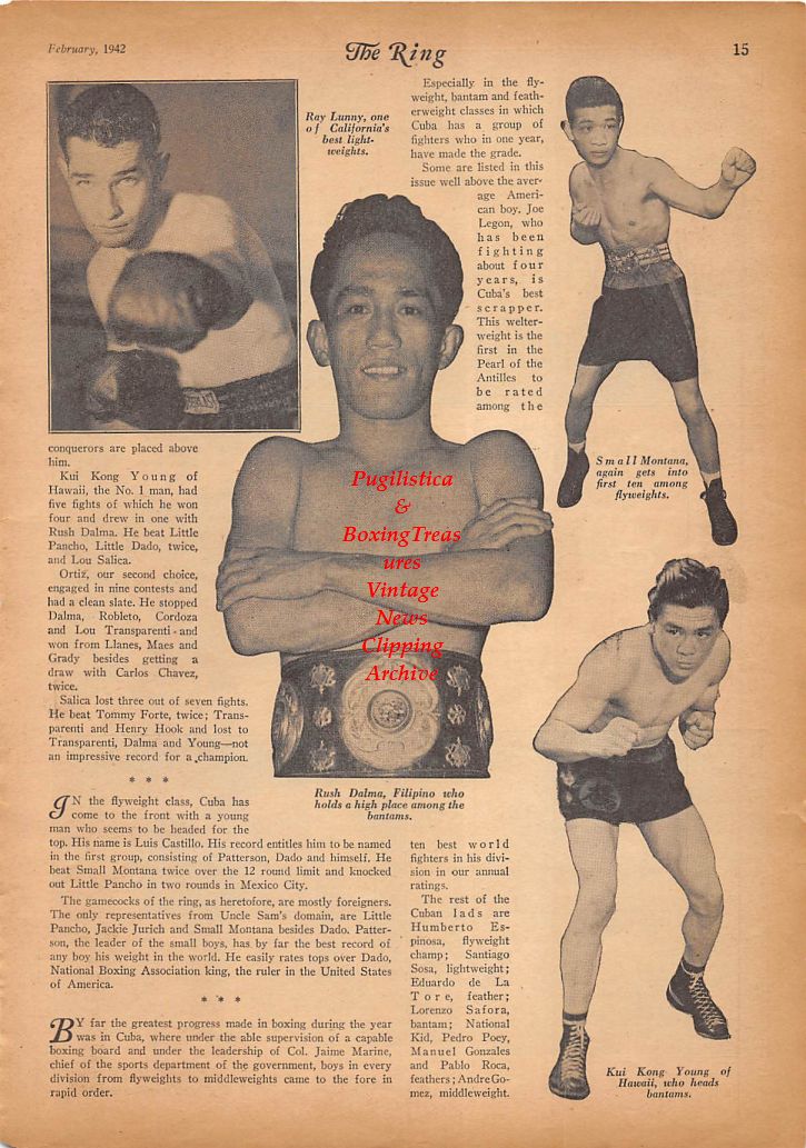Boxing News Clipping #181 - Ray Lunny, Rush Dalma, Small Montana, Kui Kong Young, Ken Overlin vs. Al Hostak