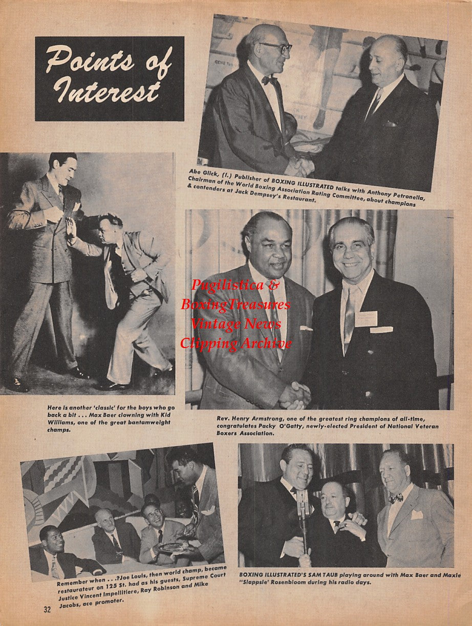 Boxing News Clipping #1811 - Max Baer, Kid Williams, Abe Glick, Henry Armstrong, Packey O'Gatty, Dick Wipperman, Joe Louis, Maxie Rosenbloom