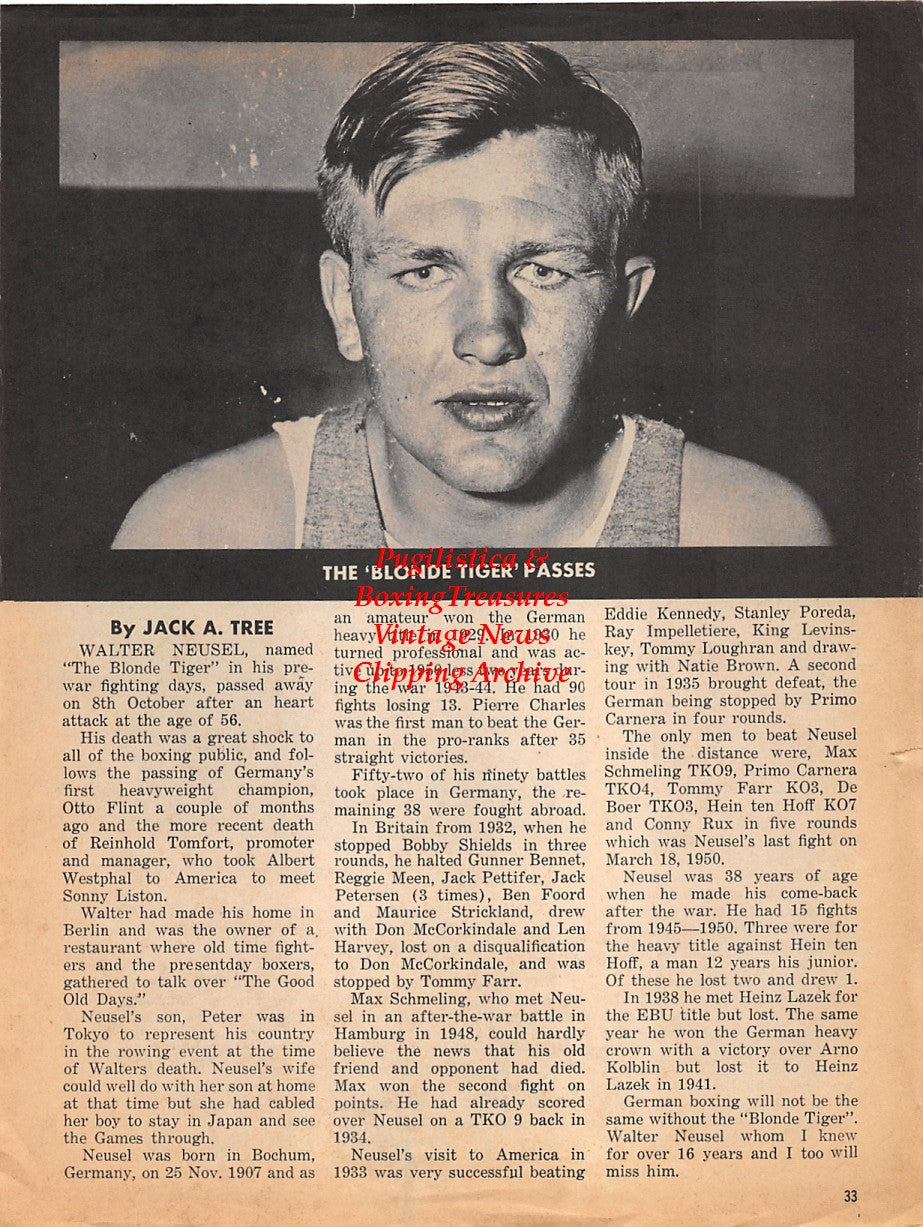 Boxing News Clipping #1812 - Walter Neusel memorial, Joey Archer vs. Dick Tiger