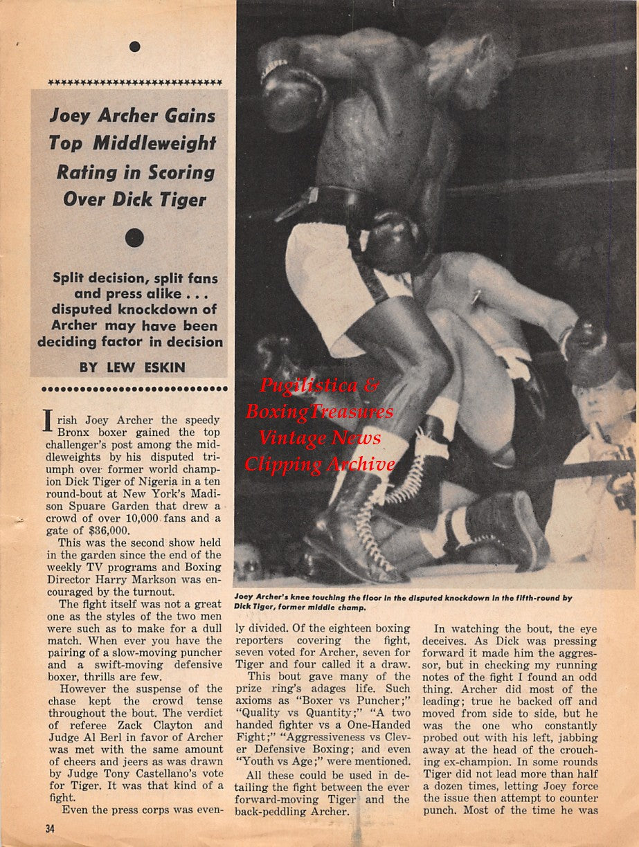 Boxing News Clipping #1812 - Walter Neusel memorial, Joey Archer vs. Dick Tiger