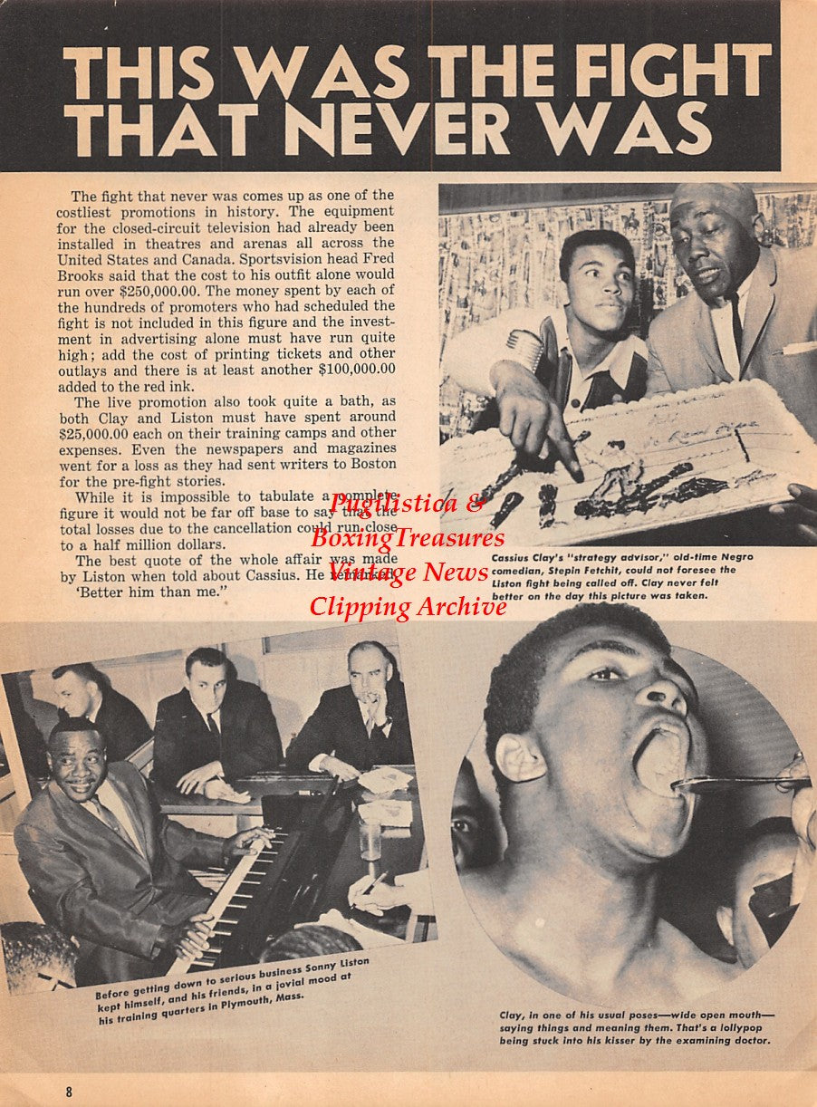 Boxing News Clipping #1819 - Muhammad Ali, Sonny Liston, Stepin Fetchit, Jersey Joe Walcott, Emile Griffith, Floyd Patterson