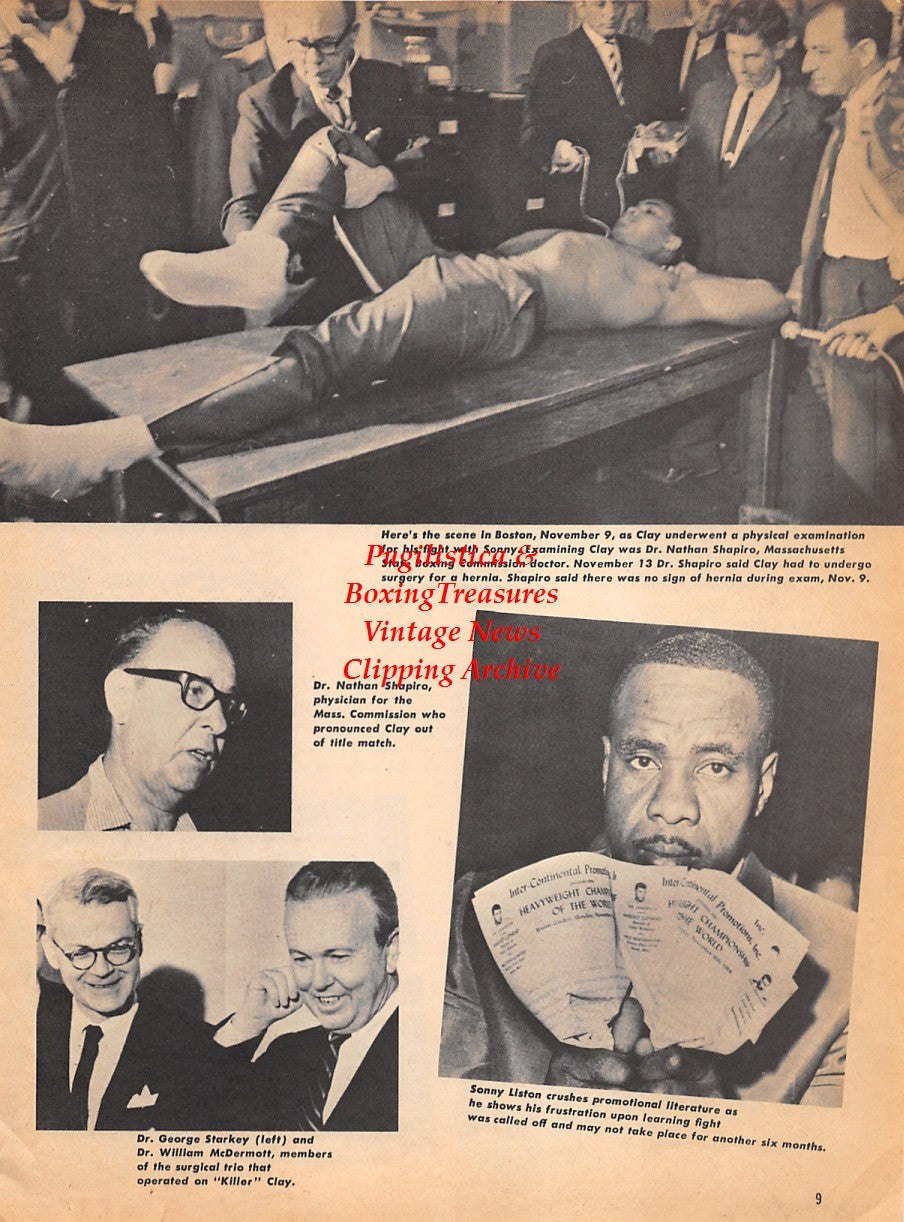 Boxing News Clipping #1820 - Eddie Spence, Muhammad Ali, Sonny Liston, Dr. Nathan Shapiro, Dr. George Starkey, Dr. William McDermott