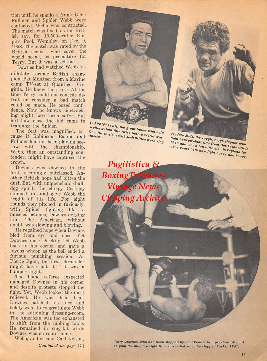 Boxing News Clipping #1822 - Ted Kid Lewis, Freddie Mills, Terry Downes vs. Paul Pender, Muhammad Ali vs. Henry Cooper