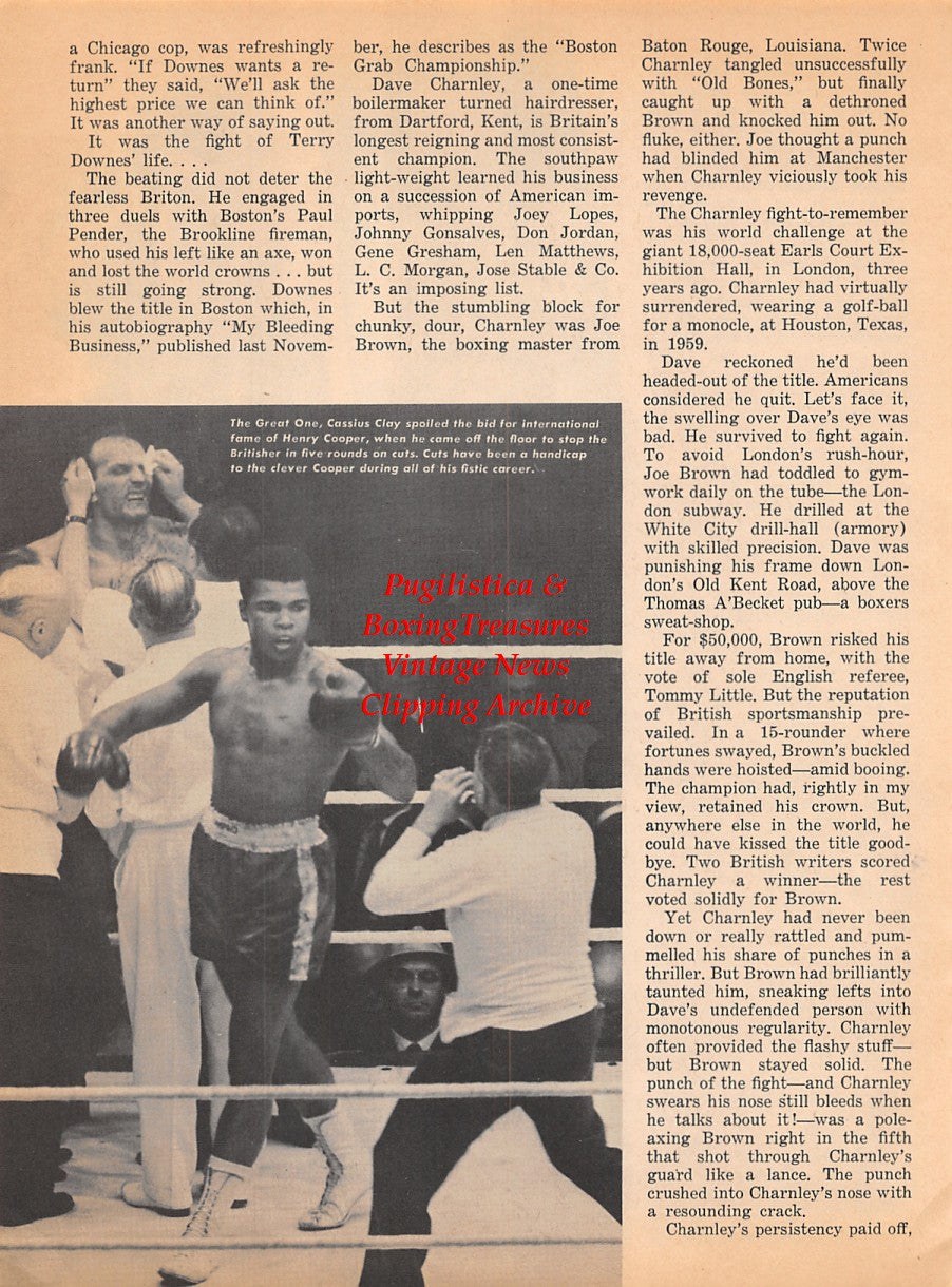 Boxing News Clipping #1822 - Ted Kid Lewis, Freddie Mills, Terry Downes vs. Paul Pender, Muhammad Ali vs. Henry Cooper