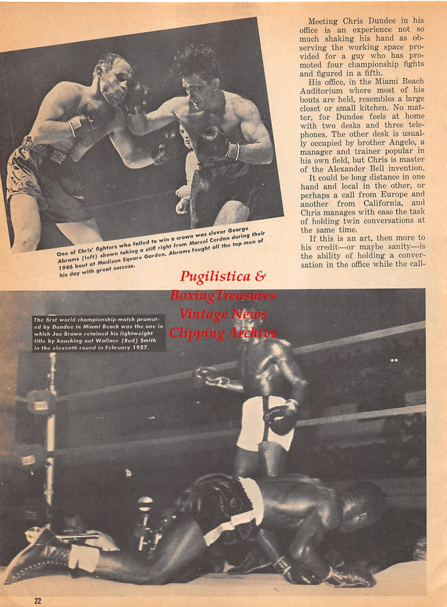 Boxing News Clipping #1825 - Chris Dundee, Georgie Abrams vs. Marcel Cerdan, Joe Brown vs. Wallace Bud Smith
