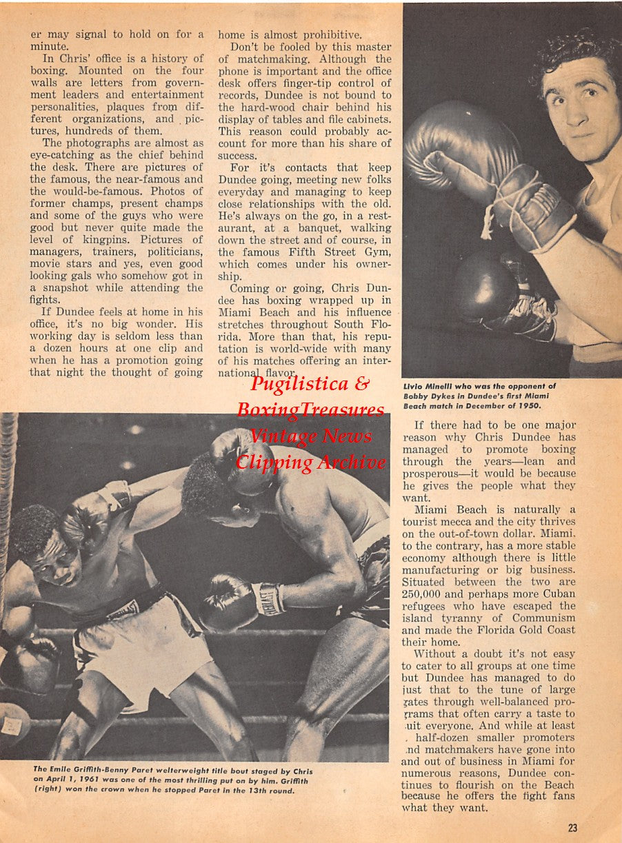 Boxing News Clipping #1826 - Floyd Patterson, Ingemar Johansson, Harold Johnson, Jesse Bowdry, Bobby Dykes, Gil Turner, Midget Wolgast, Georgie Abrams, Emile Griffith, Benny Paret, Livio Minelli