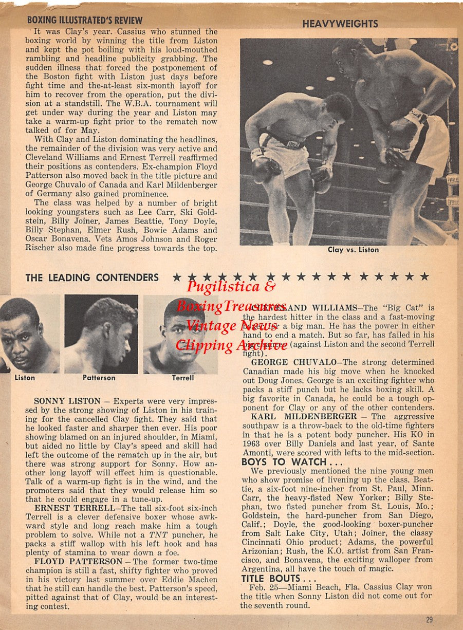 Boxing News Clipping #1828 - Willie Pastrano, Gregorio Peralta, Harold Johnson, Jose Torres, Sonny Liston, Floyd Patterson, Ernie Terrell, Muhammad Ali