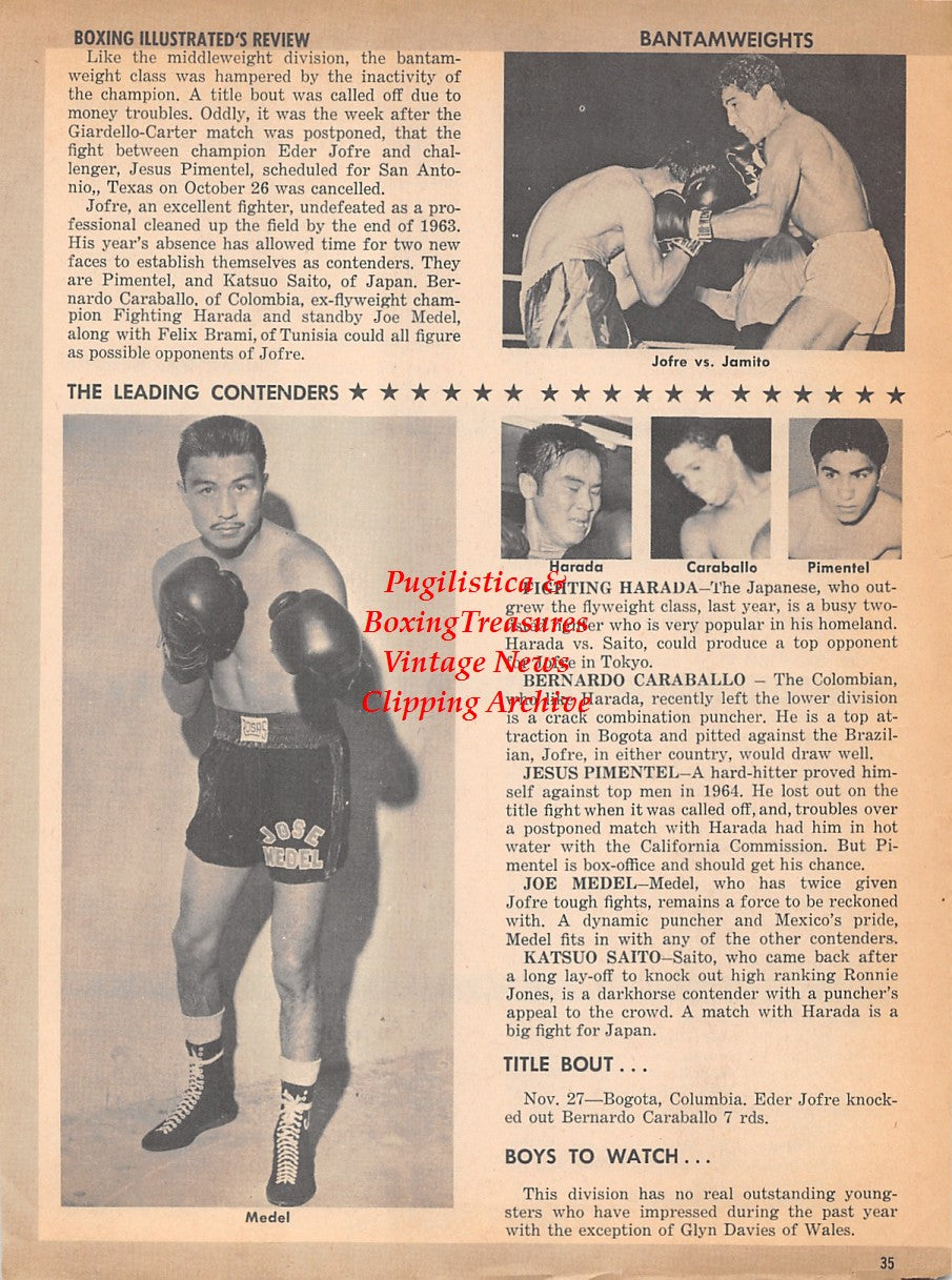 Boxing News Clipping #1831 - Joey Medel, Eder Jofre, Johnny Jamito, Fighting Harada, Bernardo Caraballo, Jesus Pimentel