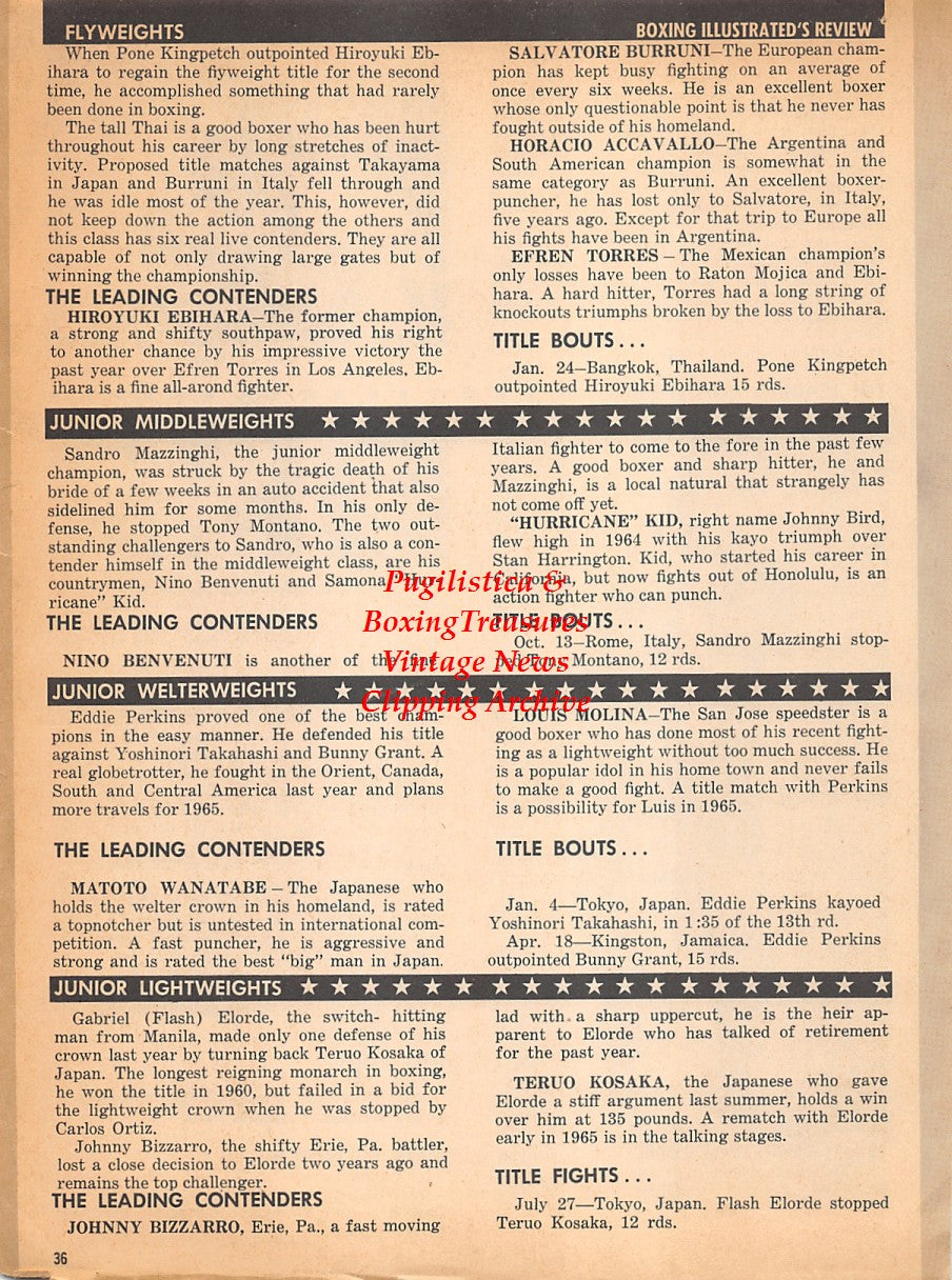 Boxing News Clipping #1831 - Joey Medel, Eder Jofre, Johnny Jamito, Fighting Harada, Bernardo Caraballo, Jesus Pimentel