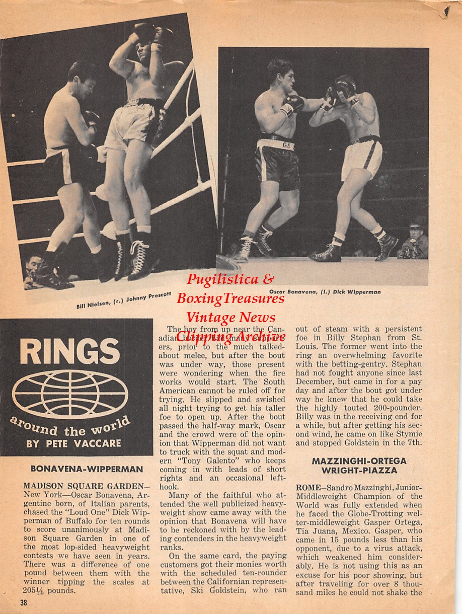 Boxing News Clipping #1832 - Bill Nielsen vs. Johnny Prescott, Oscar Bonavena vs. Dick Wipperman, Emile Griffith, Muhammad Ali vs. Sonny Liston