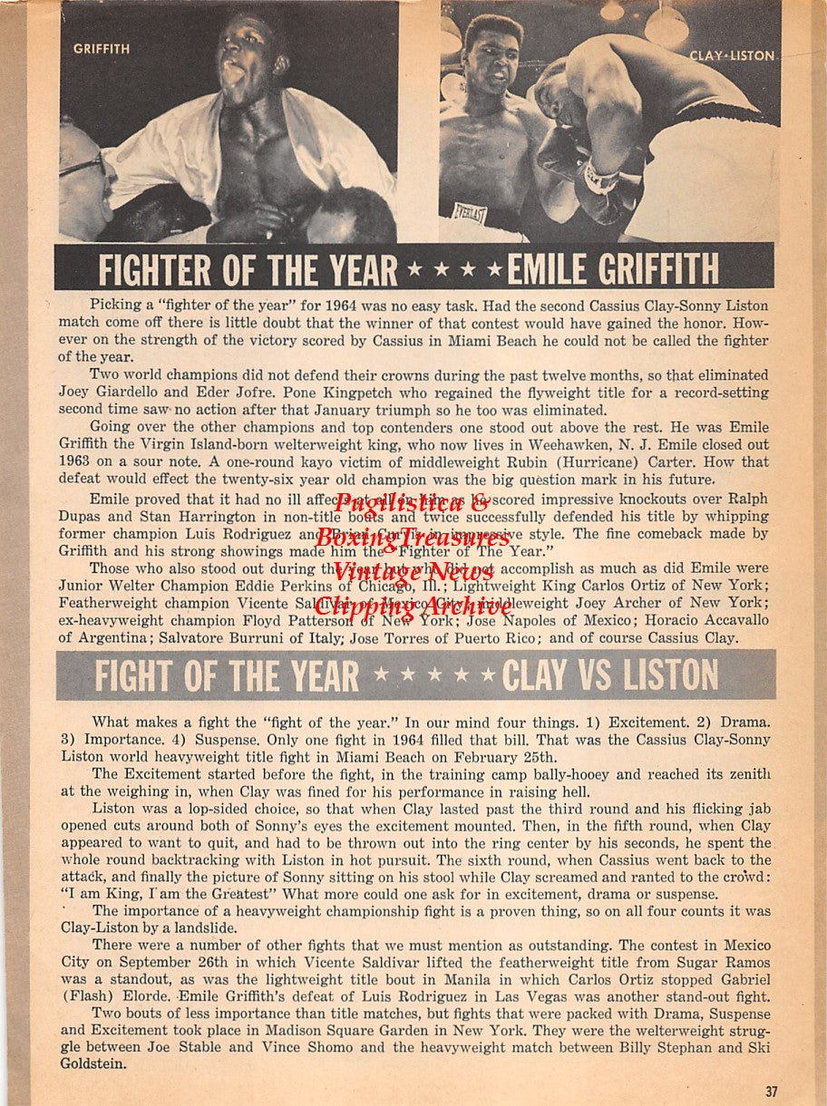 Boxing News Clipping #1832 - Bill Nielsen vs. Johnny Prescott, Oscar Bonavena vs. Dick Wipperman, Emile Griffith, Muhammad Ali vs. Sonny Liston