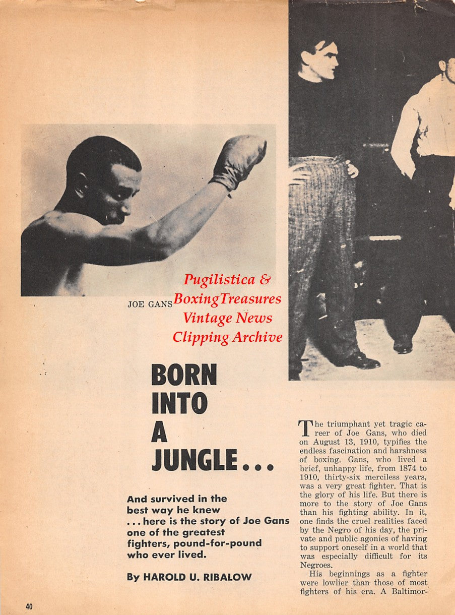 Boxing News Clipping #1833 - Joe Gans, Billy Walker vs. Joe Erskine, Dave Coventry vs. Tommy Tibbs, Henry Cooper vs. Roger Rischer