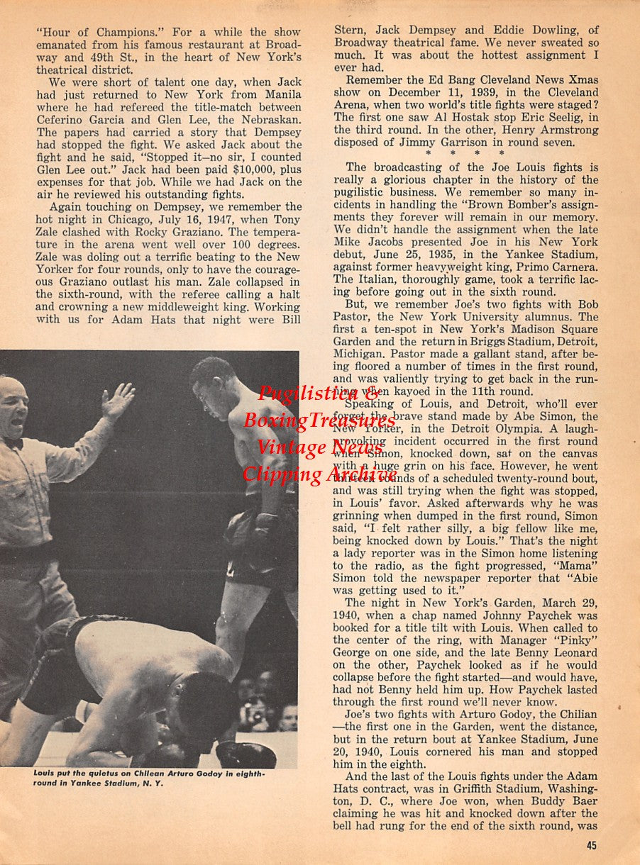 Boxing News Clipping #1836 - Primo Carnera, Jack Dempsey, Glen Lee, Joe Louis vs. Arturo Godoy