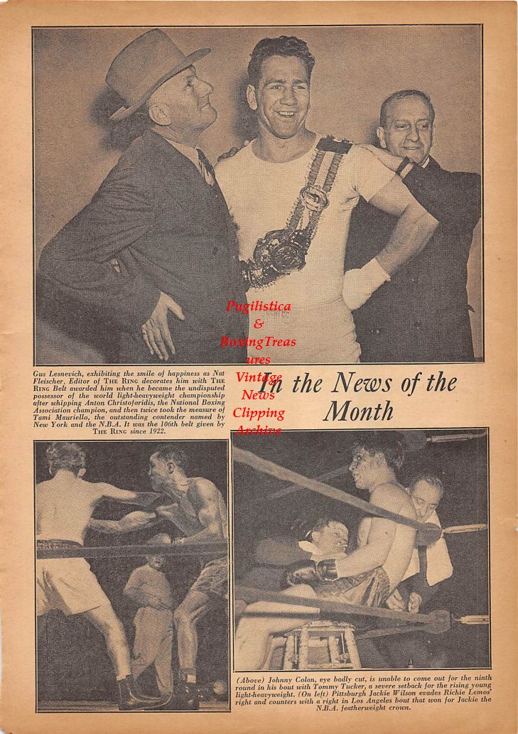 Boxing News Clipping #184 - Tony Zale vs. Georgie Abrams, Gus Lesnevich, Johnny Colan, Pittsburgh Jackie Wilson
