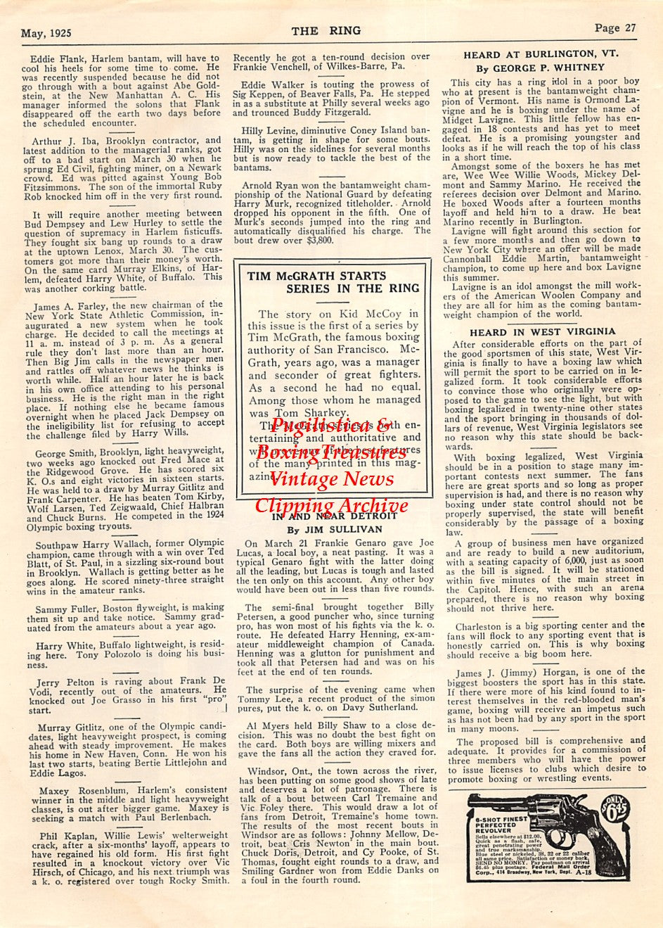 Boxing News Clipping #1847 - Maxie Rosenbloom, Frankie Barick, Tommy Jones, Frankie Schoell, Basil Galiano, Eddie Mascart, Eddie Britton, Harry Felix, Bob Lawson, Peter Cole, Eddie Leonard, Al Clitty