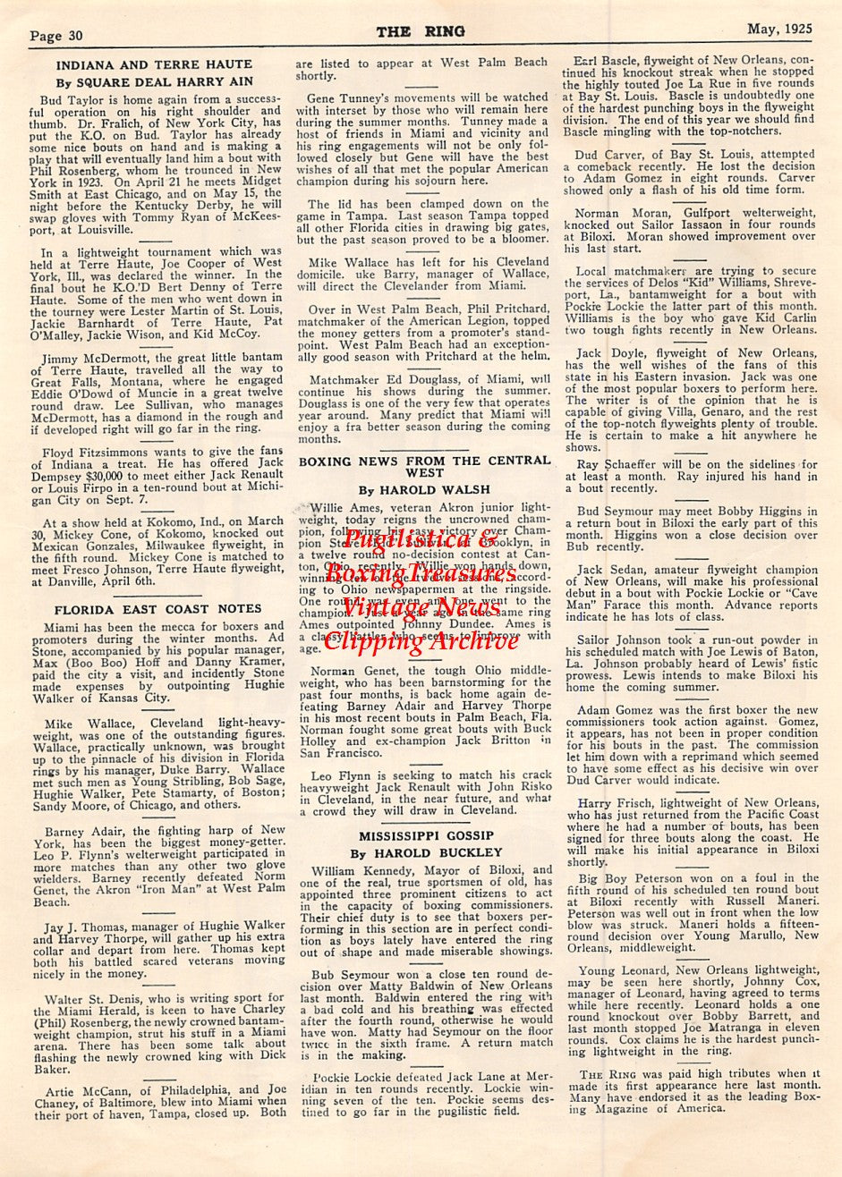 Boxing News Clipping #1848 - Bibby Risden, Allen Miller, Aramus Del Pino, Sammy Baker, Valentine Galit, Joey Kaufman, Ramon Castillo, KO Chaney, Frankie Soltis, Jackie Conway, Arnold Ryan, Johnny Brooks