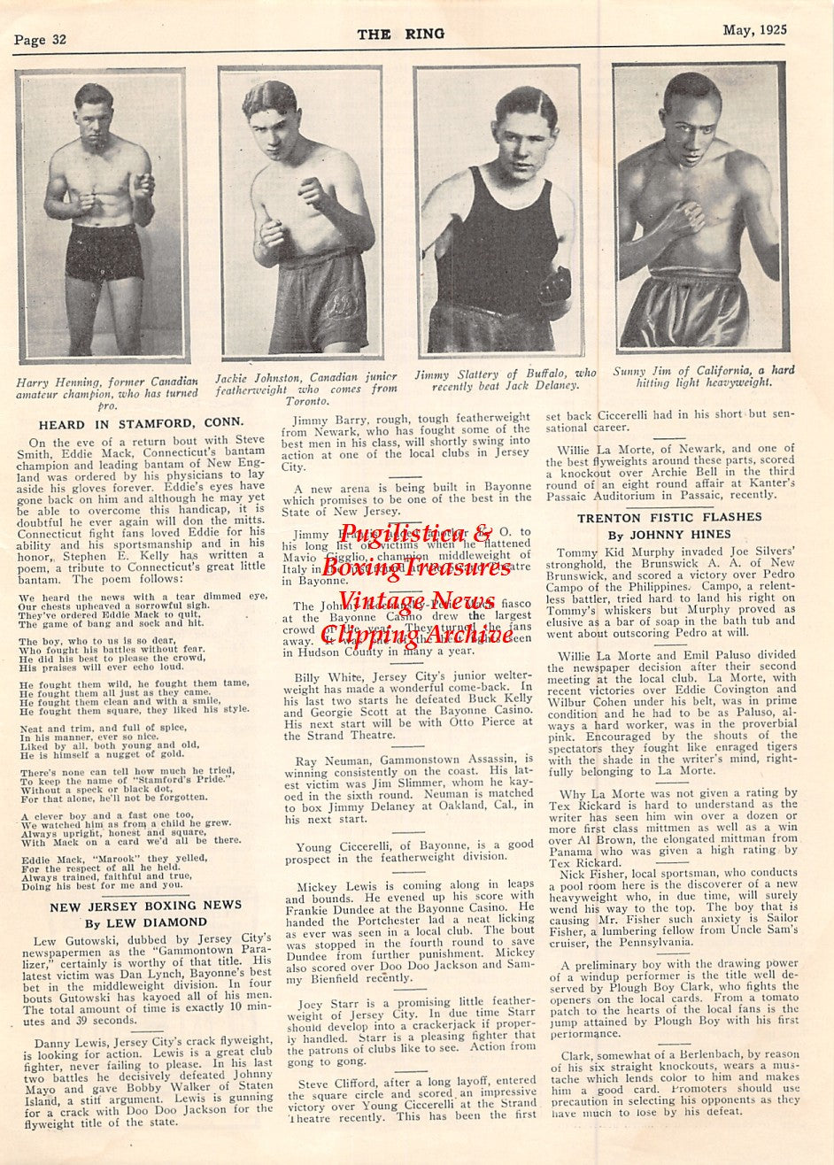 Boxing News Clipping #1849 - Harry Henning, Jackie Johnston, Jimmy Slattery, Sunny Jim Williams
