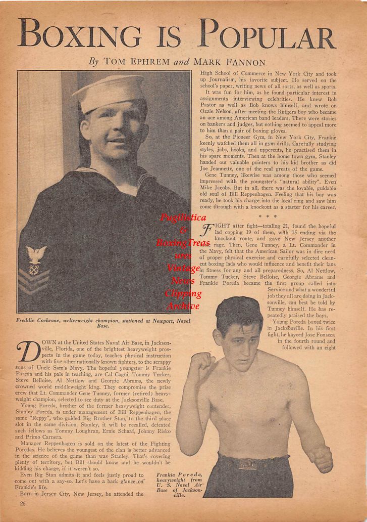 Boxing News Clipping #185 - Freddie "Red" Cochrane, Frankie Poreda, Tony Zale vs. Georgie Abrams