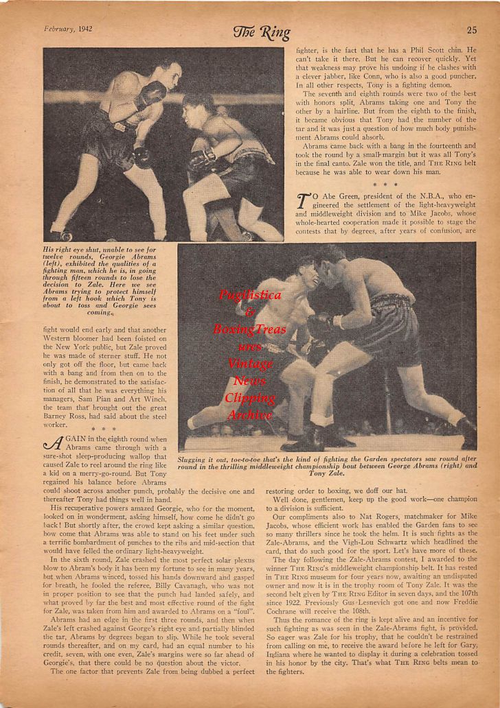 Boxing News Clipping #185 - Freddie "Red" Cochrane, Frankie Poreda, Tony Zale vs. Georgie Abrams