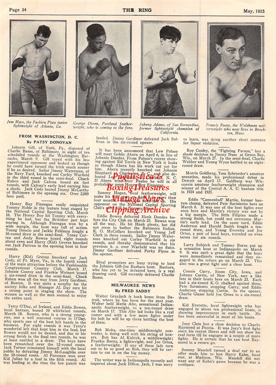 Boxing News Clipping #1850 - Jem Mace (Georgia), George Dixon (Portland), Johnny Adams, Francis Russo
