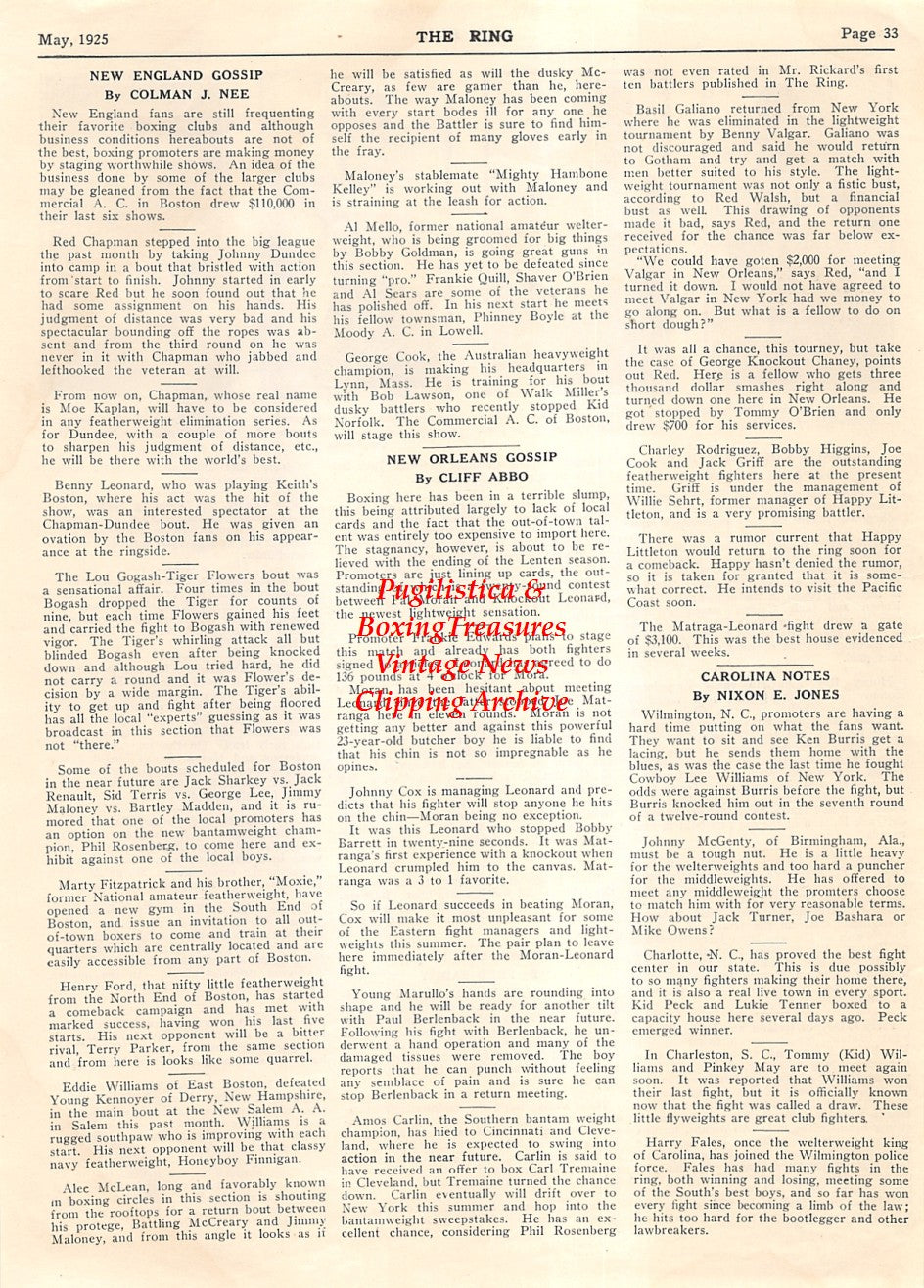 Boxing News Clipping #1850 - Jem Mace (Georgia), George Dixon (Portland), Johnny Adams, Francis Russo