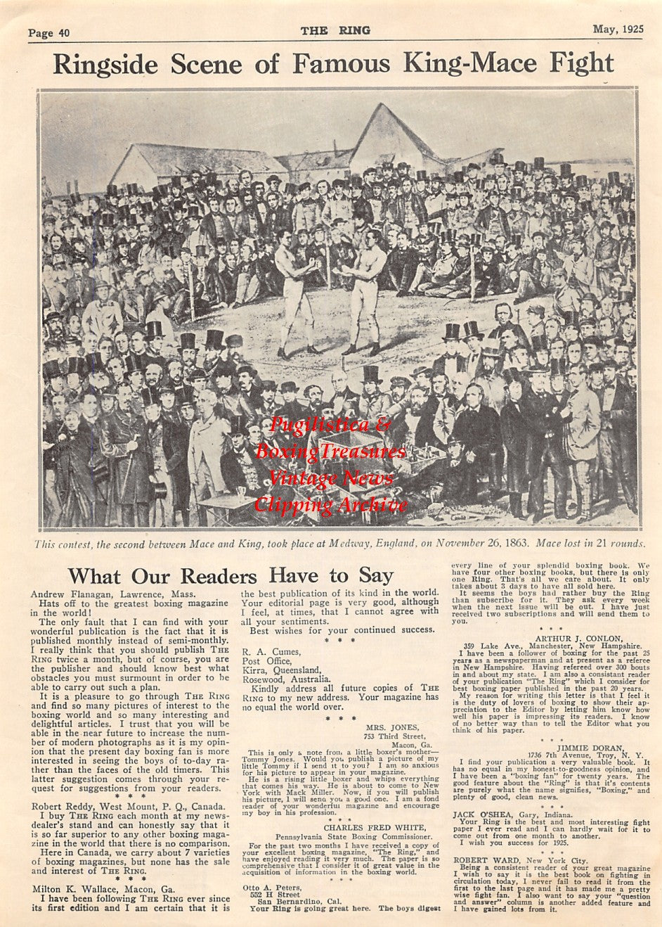 Boxing News Clipping #1851 - Jem Mace vs. Tom King, Joe Gans, Jack Britton, Jim Jeffries, Kid McCoy, Bob Fitzsimmons