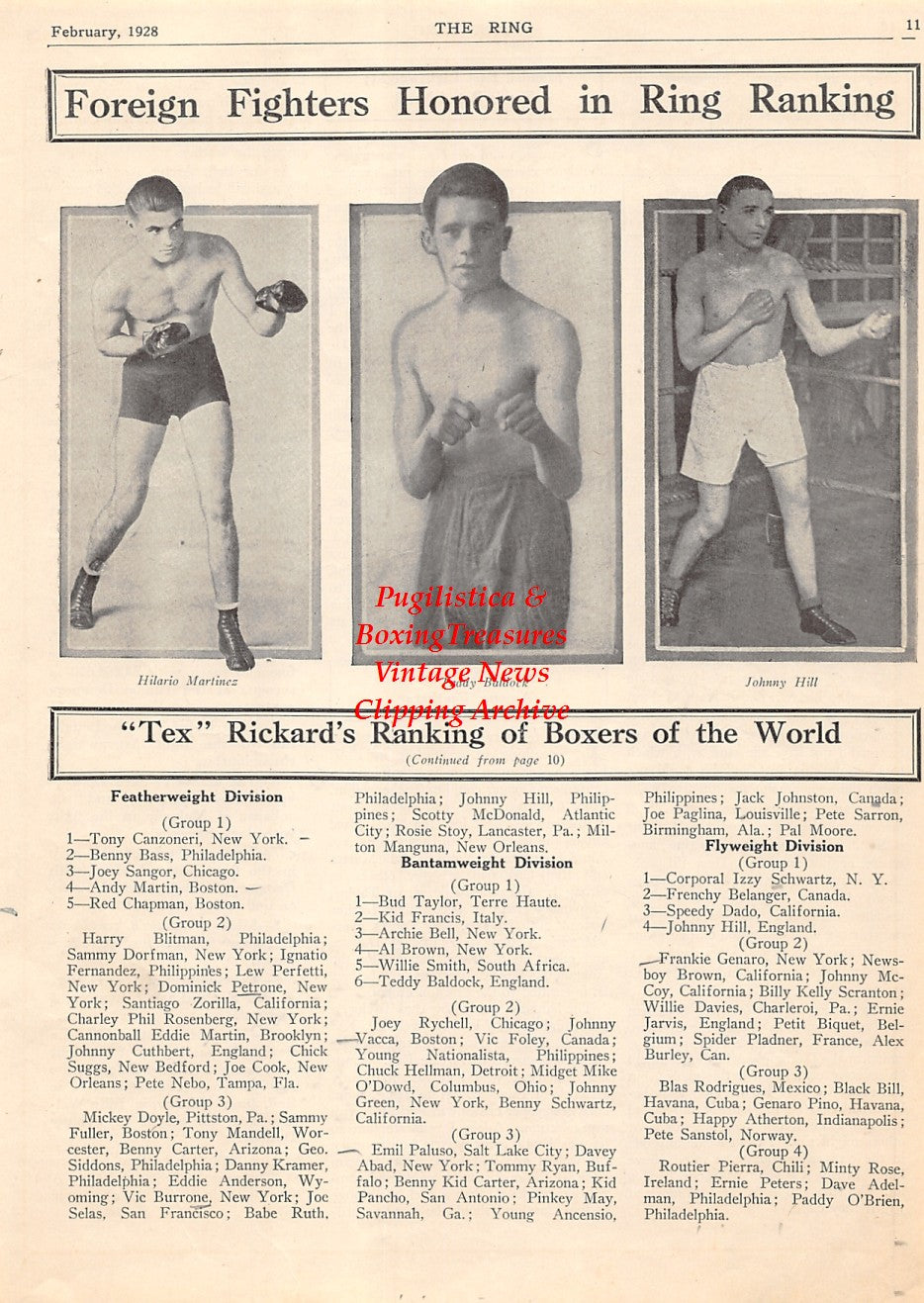 Boxing News Clipping #1856 - Hilario Martinez, Teddy Baldock, Johnny Hill
