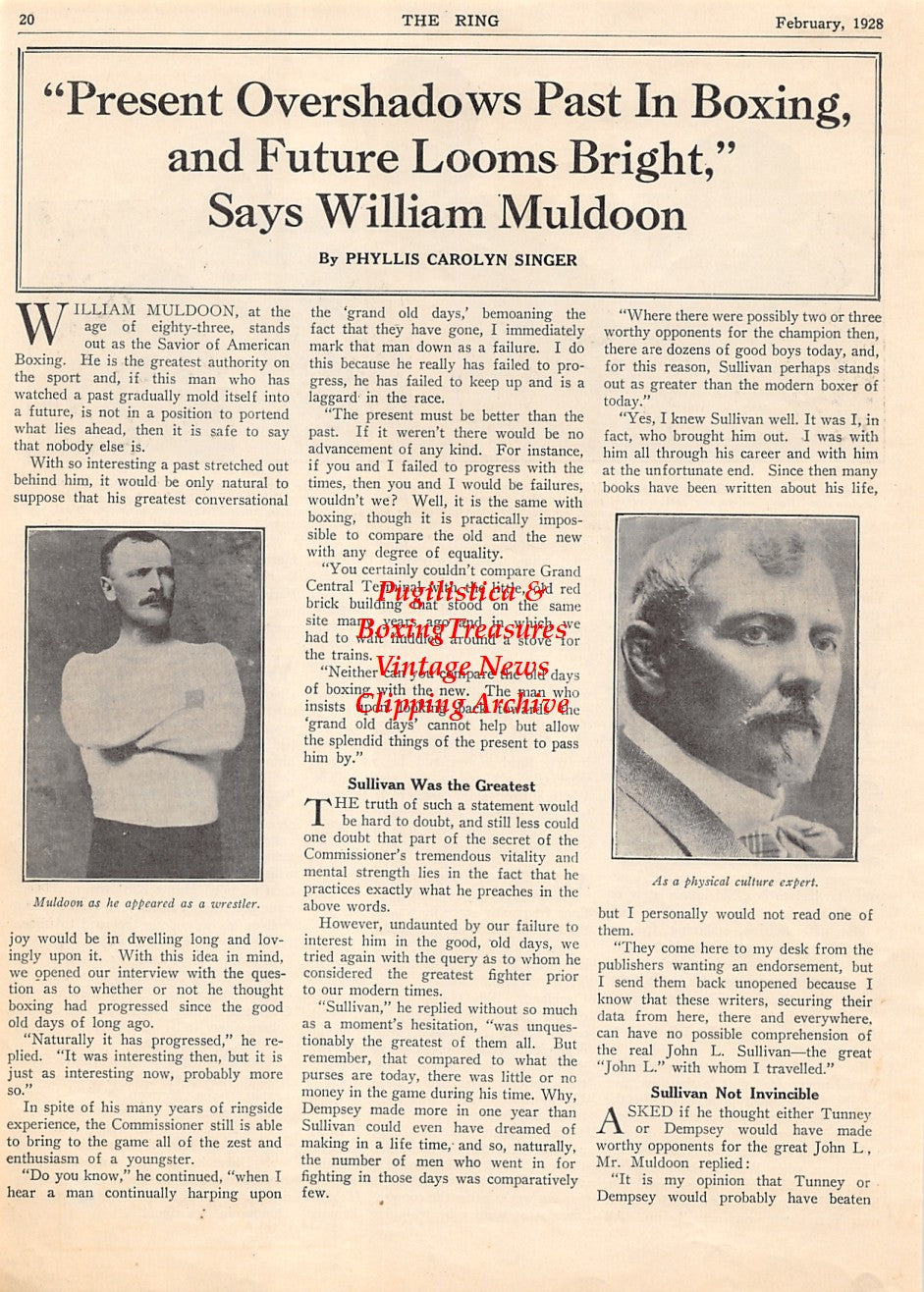 Boxing News Clipping #1858 - William Muldoon, Harvey L. "Heinie" Millier, Gene Tunney, Fred Britten