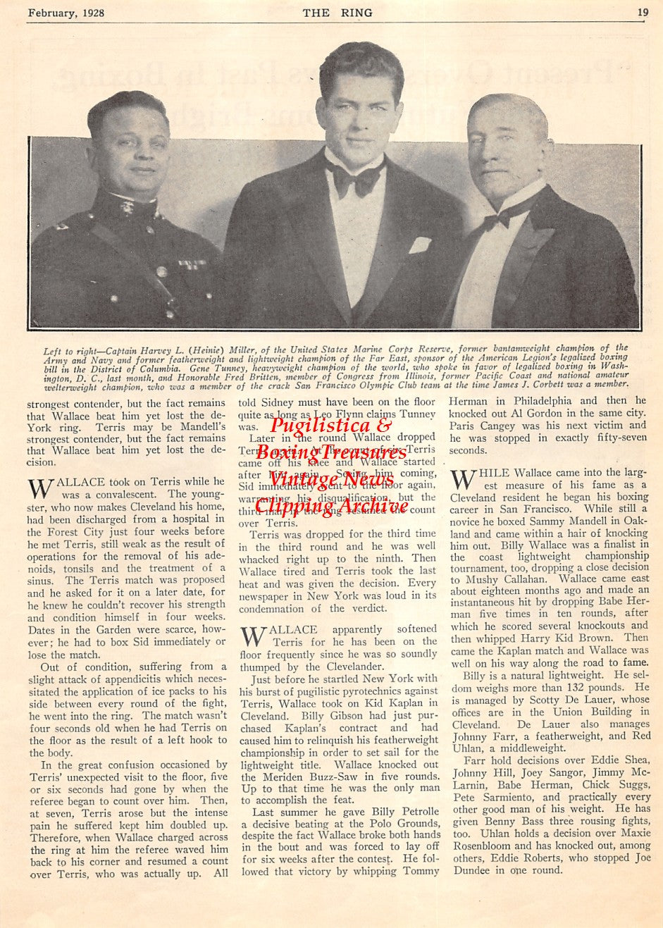 Boxing News Clipping #1858 - William Muldoon, Harvey L. "Heinie" Millier, Gene Tunney, Fred Britten