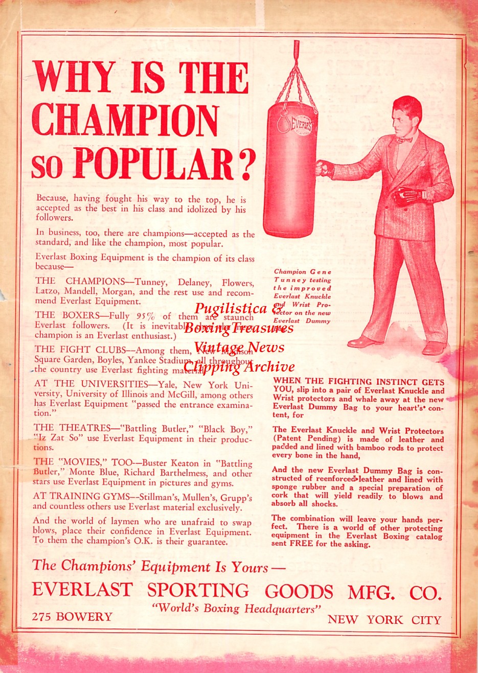 Boxing News Clipping #1863 - Gene Tunney Everlast ad