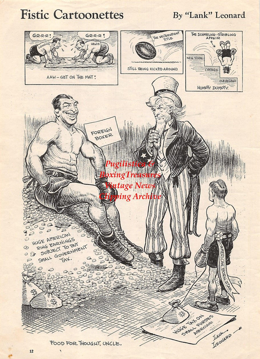 Boxing News Clipping #1868 - Boxing & Taxes cartoon by Lank Leonard