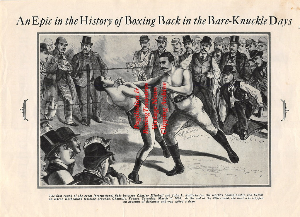 Boxing News Clipping #1869 - John L. Sullivan vs. Charley Mitchell, Gus Sonnenberg, Ed Don George, Pat McGill, Gino Garibaldi, Carl Pojello