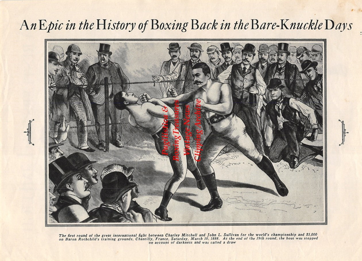 Boxing News Clipping #1869 - John L. Sullivan vs. Charley Mitchell, Gus Sonnenberg, Ed Don George, Pat McGill, Gino Garibaldi, Carl Pojello