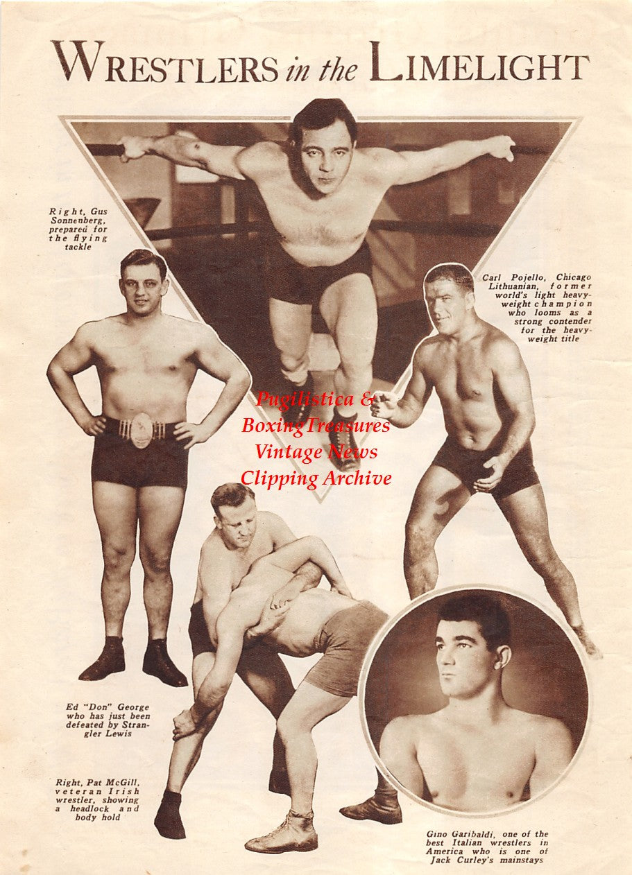 Boxing News Clipping #1869 - John L. Sullivan vs. Charley Mitchell, Gus Sonnenberg, Ed Don George, Pat McGill, Gino Garibaldi, Carl Pojello