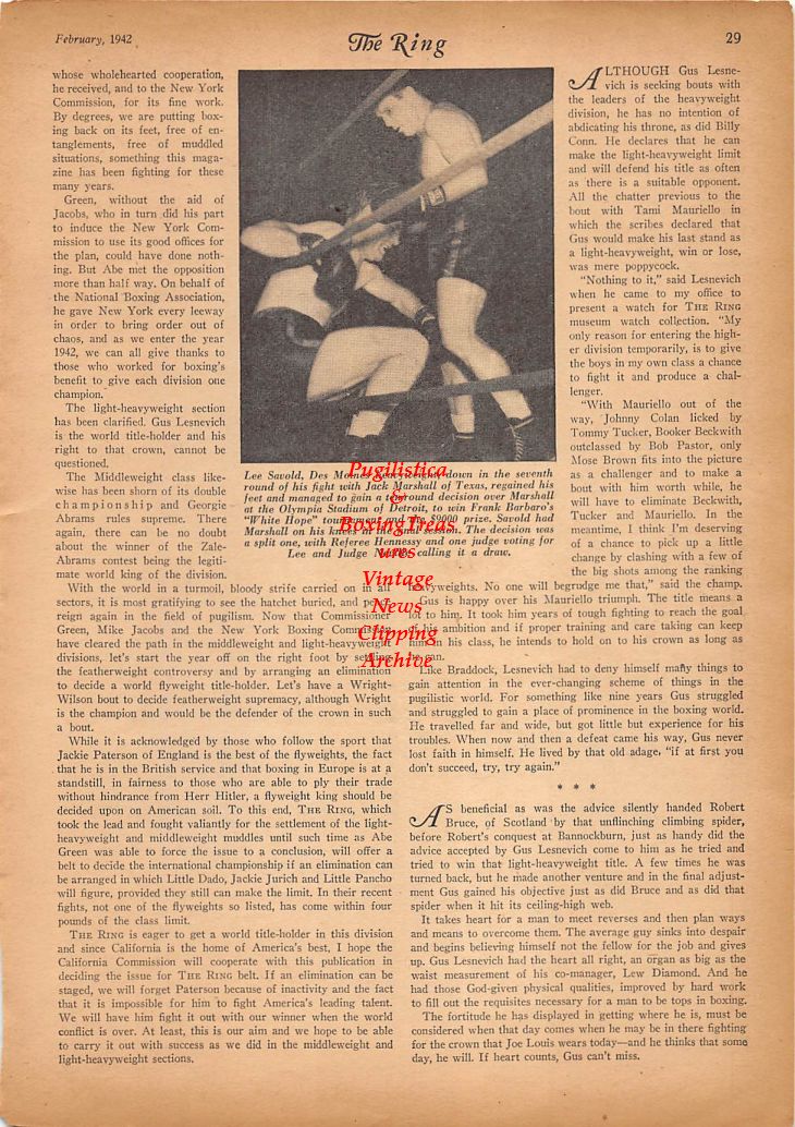 Boxing News Clipping #187 - Lee Savold vs. Jack Marshall