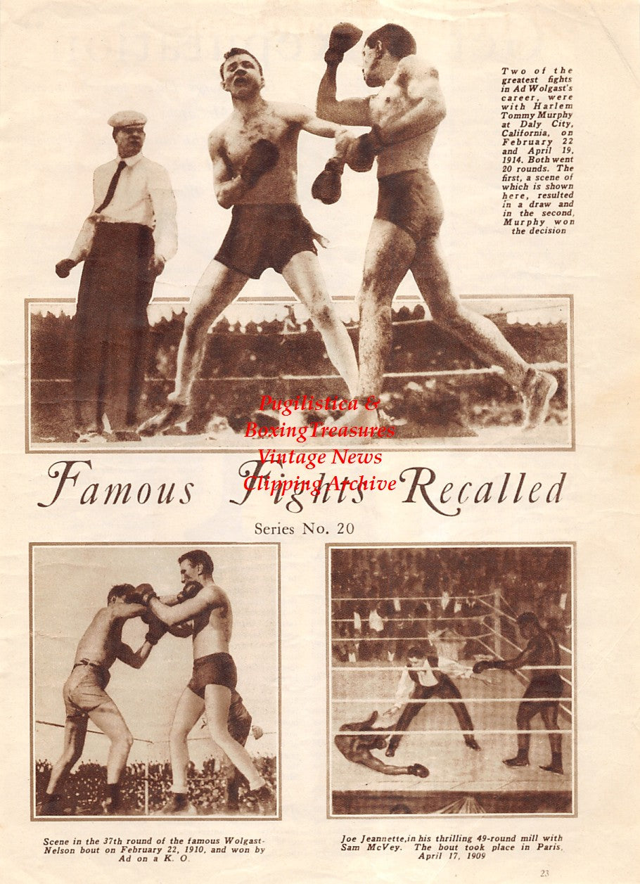 Boxing News Clipping #1872 - Ad Wolgast vs. Harlem Tommy Murphy, Ad Wolgast vs. Battling Nelson, Joe Jeanette vs. Sam McVey, George Dixon