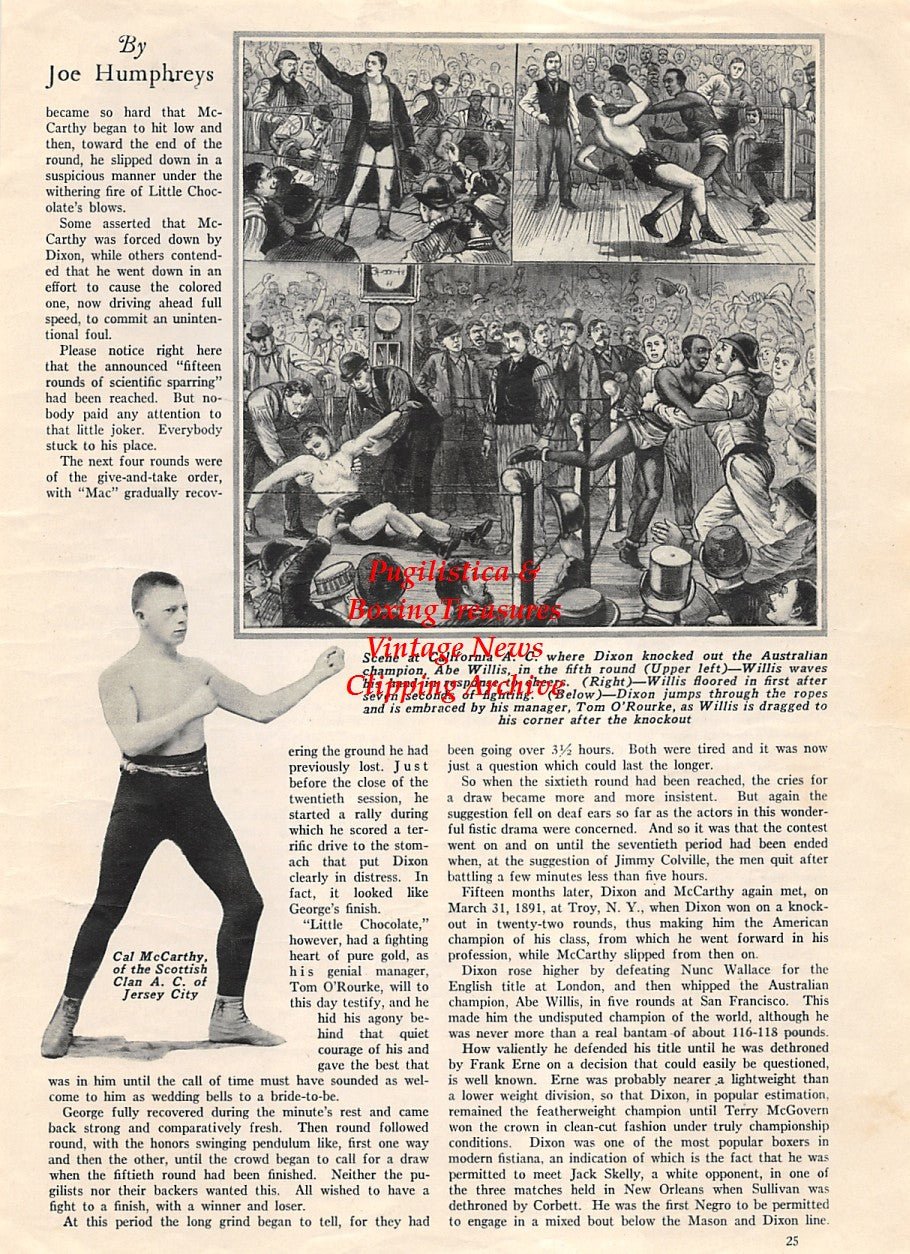 Boxing News Clipping #1873 - George Dixon vs. Abe Willis, Cal McCarthy, John L. Sullivan