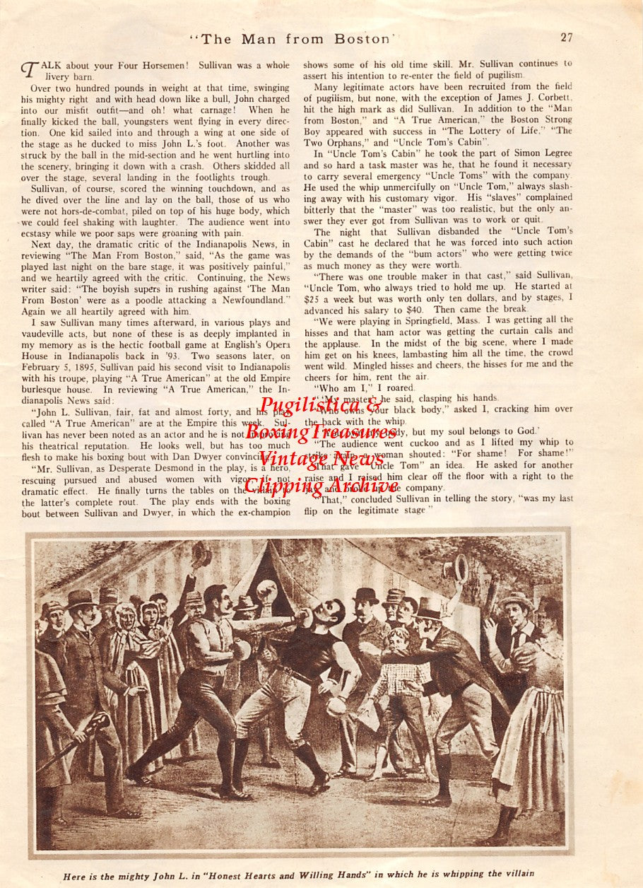 Boxing News Clipping #1874 - Frankie Kid Anslem, Pierre Charles, Jackie Brady, Joey Costa, Lou Brouillard, Michele Bonaglia, Haakon Hansen, John L. Sullivan