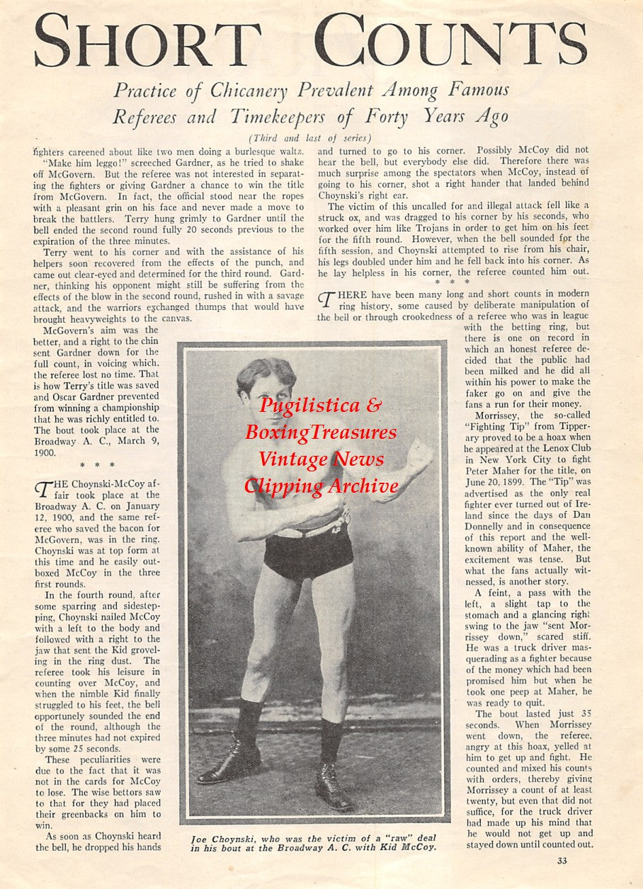 Boxing News Clipping #1876 - Joe Choynski, Kid Francis, Maurice Chevalier