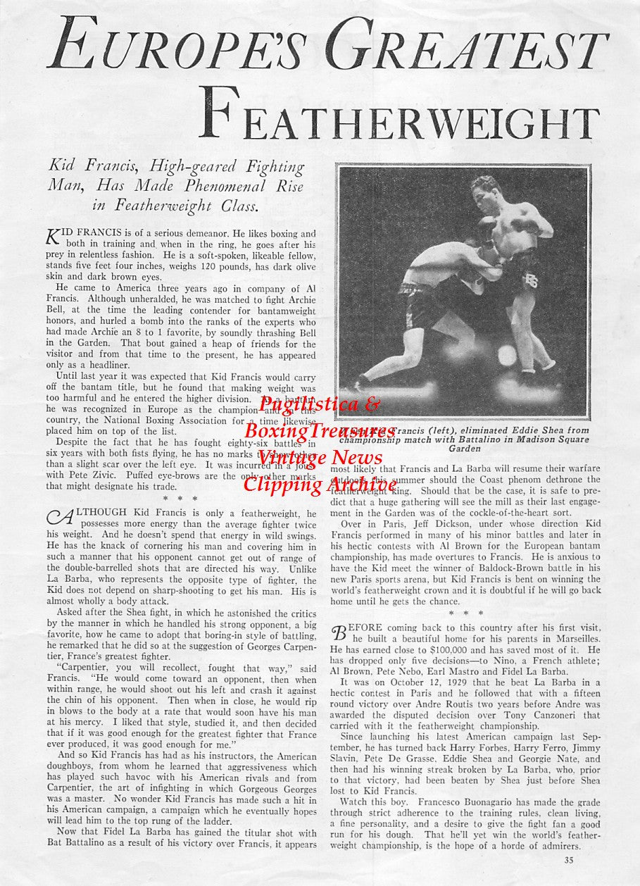 Boxing News Clipping #1877 - Kid Francis vs. Eddie Shea