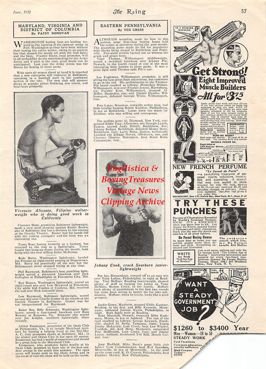 Boxing News Clipping #1883 - Buddy McArthur, Benny McArthur, Vicencio Alicante, Johnny Cook