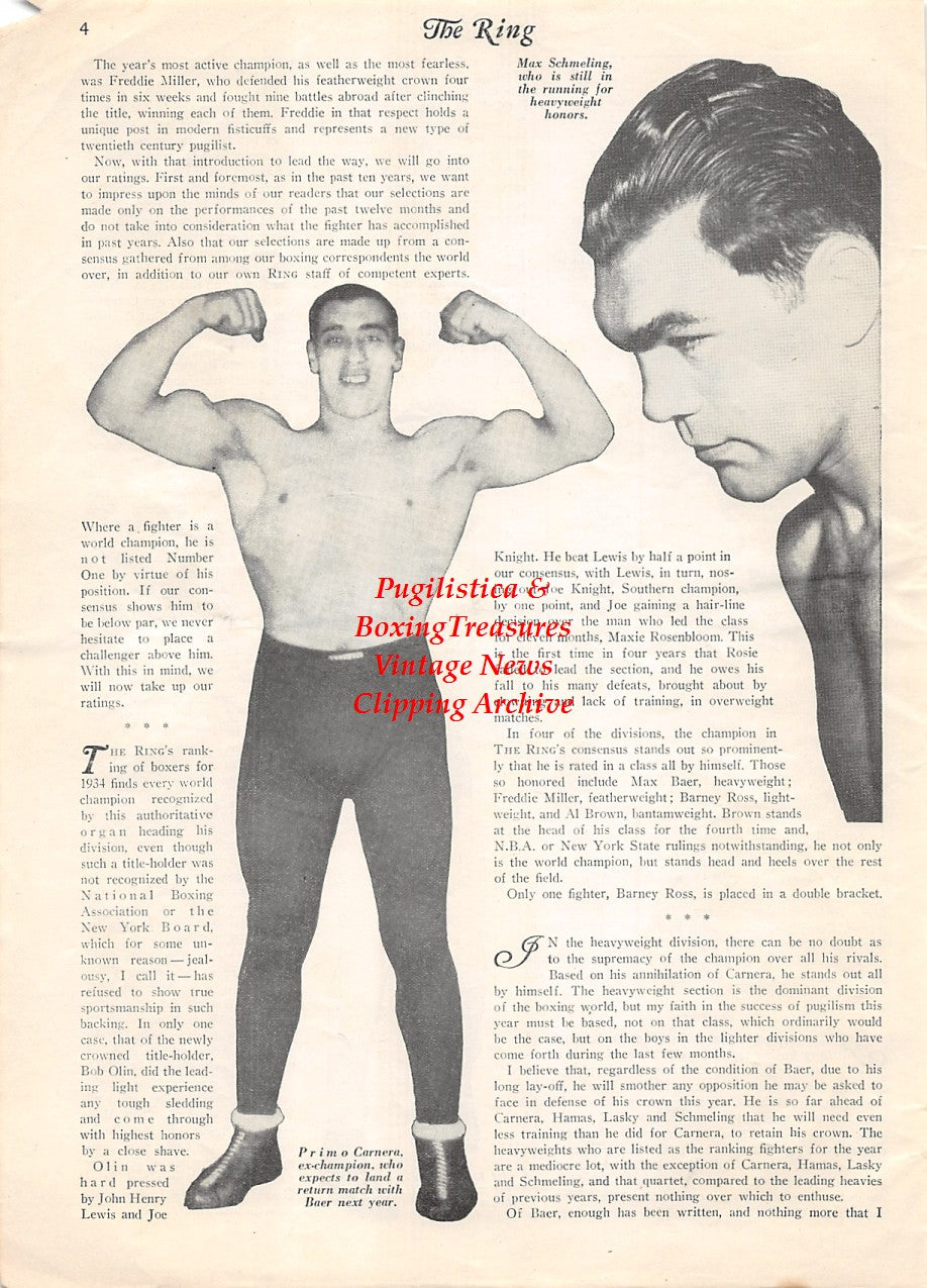 Boxing News Clipping #1887 - Steve Hamas, Art Lasky, Primo Carnera, Max Schmeling